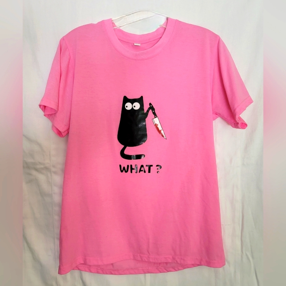 NEW Hot pink cat humor graphic Crew Neck t-shirt size medium